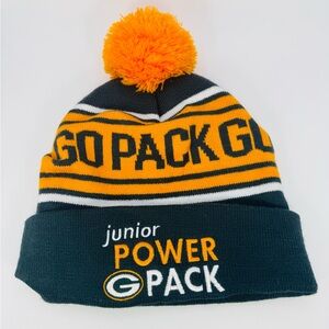 Green Bay Packers Jr Power Pack Gold Striped Pom Knit Beanie Hat Polaris